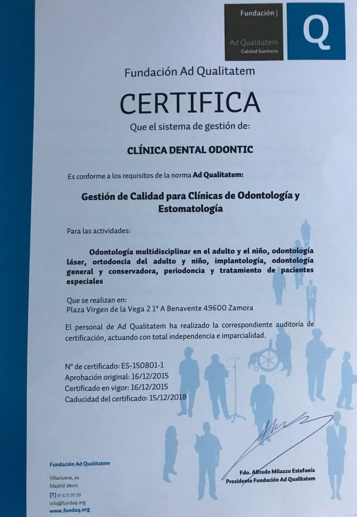 Certificado de calidad en la clínica dental Odontic